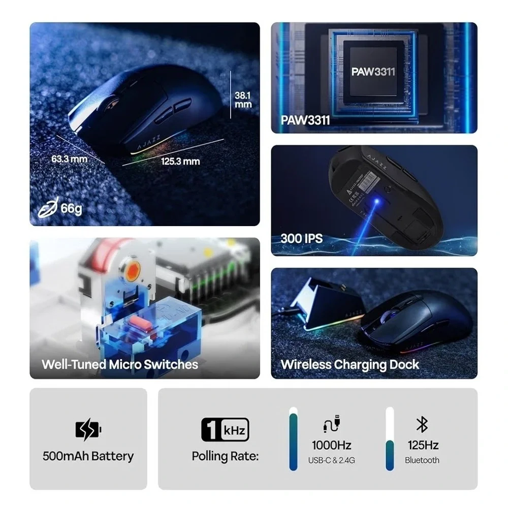 AJAZZ AJ139 V2 MC Gaming Mouse with Charging Base, Adjustable 12,000 DPI, PAW331